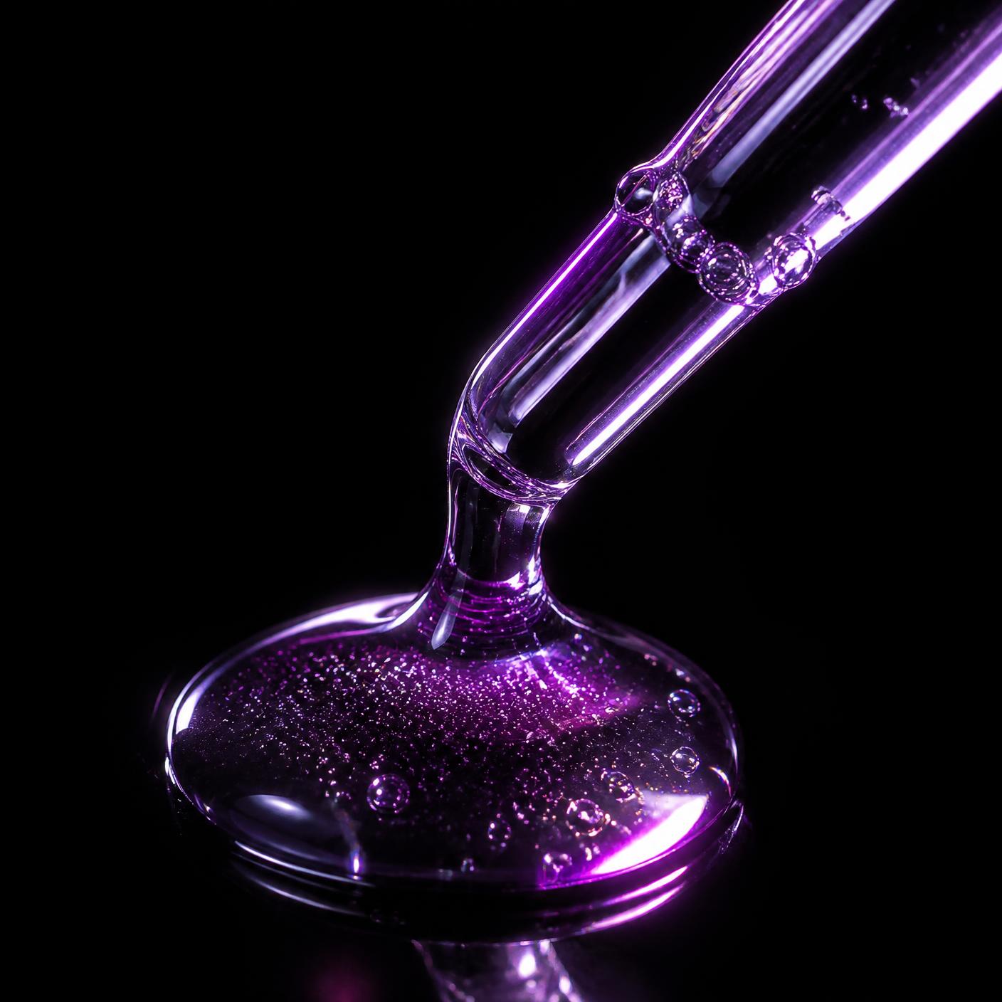 Gota de adesivo fotopolimerizável sob luz violeta